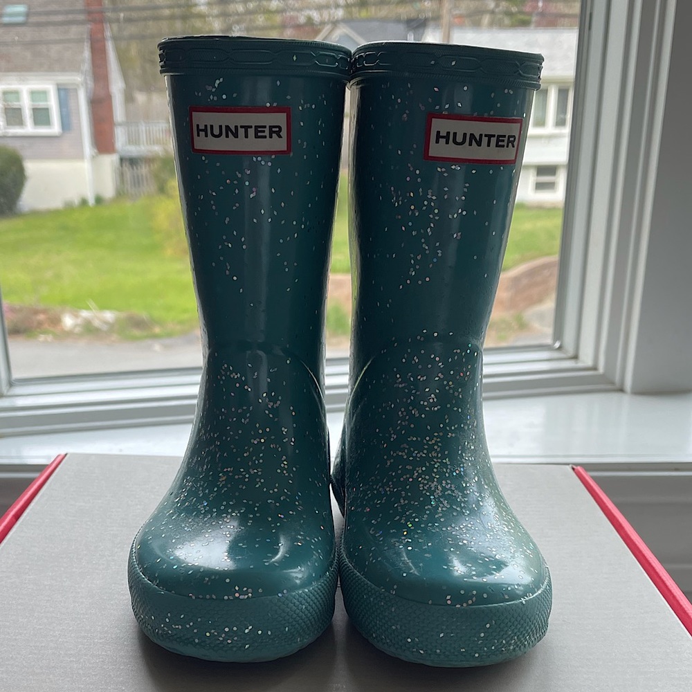 Hunter Girls' First Giant Glitter Waterproof Rainboots, Size 8T, Blue Spruce